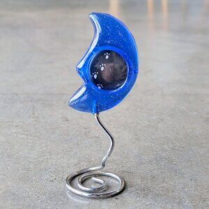 Vintage Y2K Blue Moon Glitter Sparkle Half Moon Celestial Picture Frame